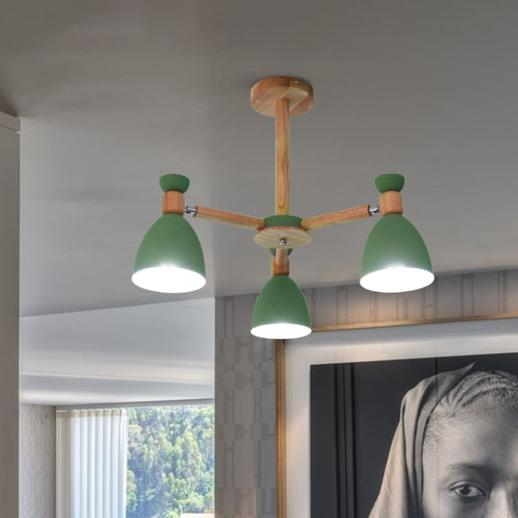 Modern Creative Macaron Pendant Light Wooden Sputnik Hanging Lamp with Wrought Iron Shade