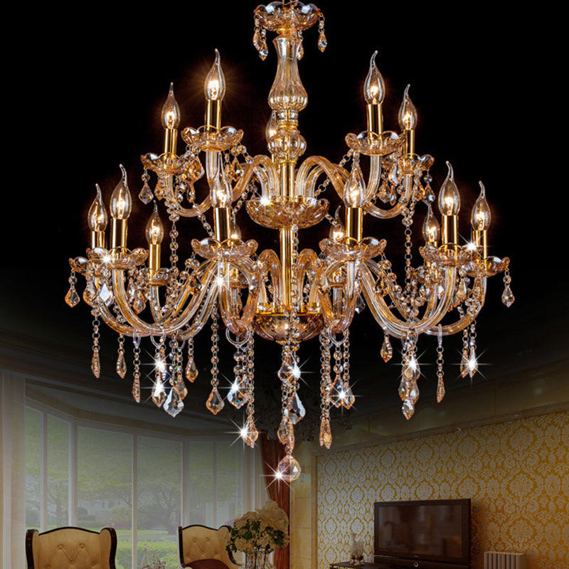 Traditional Luxury Candle Pendant Light Glass Indoor Chandelier with Crystal Decoration