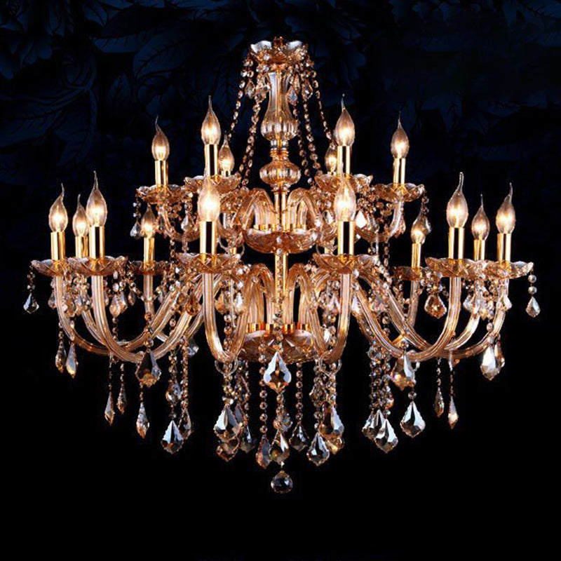 Traditional Luxury Candle Pendant Light Glass Indoor Chandelier with Crystal Decoration