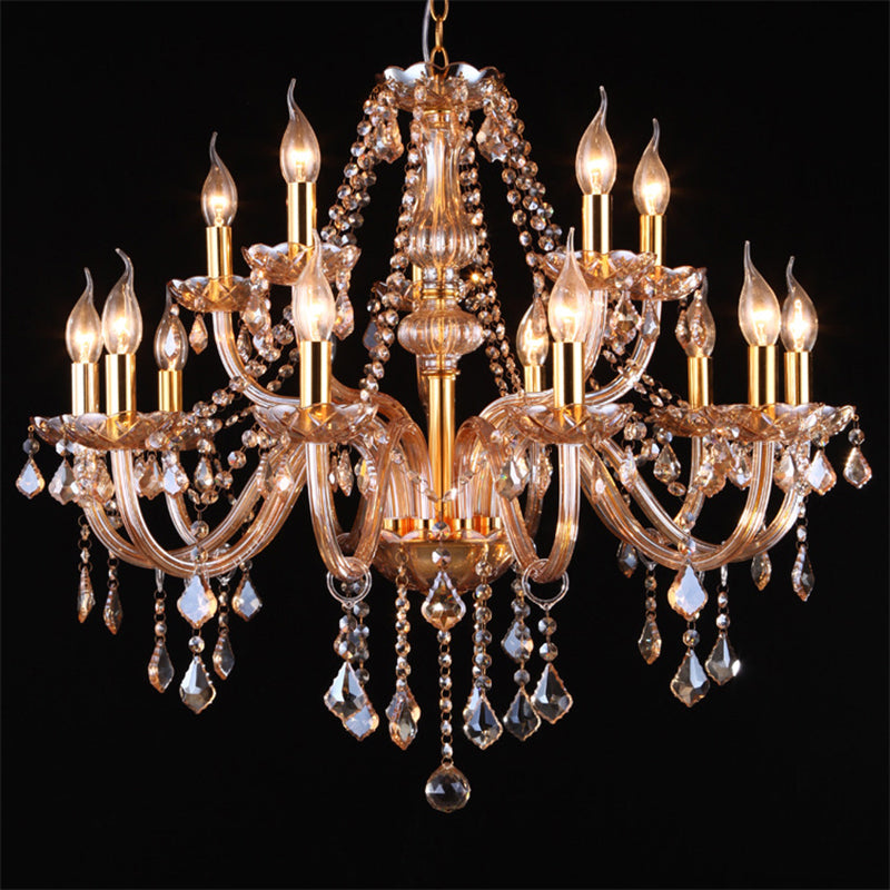 Traditional Luxury Candle Pendant Light Glass Indoor Chandelier with Crystal Decoration