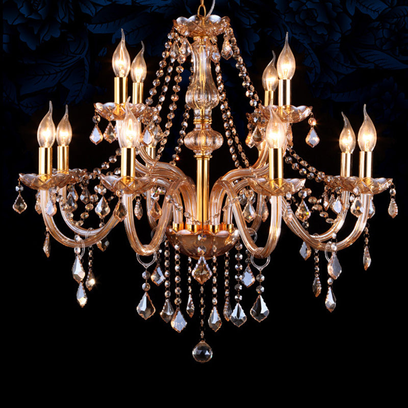 Traditional Luxury Candle Pendant Light Glass Indoor Chandelier with Crystal Decoration