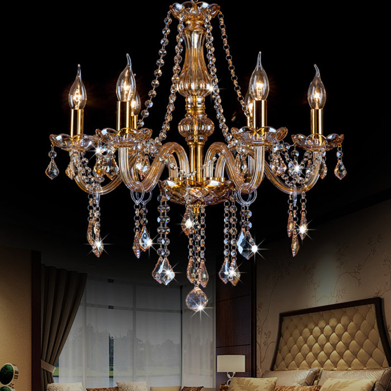 Traditional Luxury Candle Pendant Light Glass Indoor Chandelier with Crystal Decoration