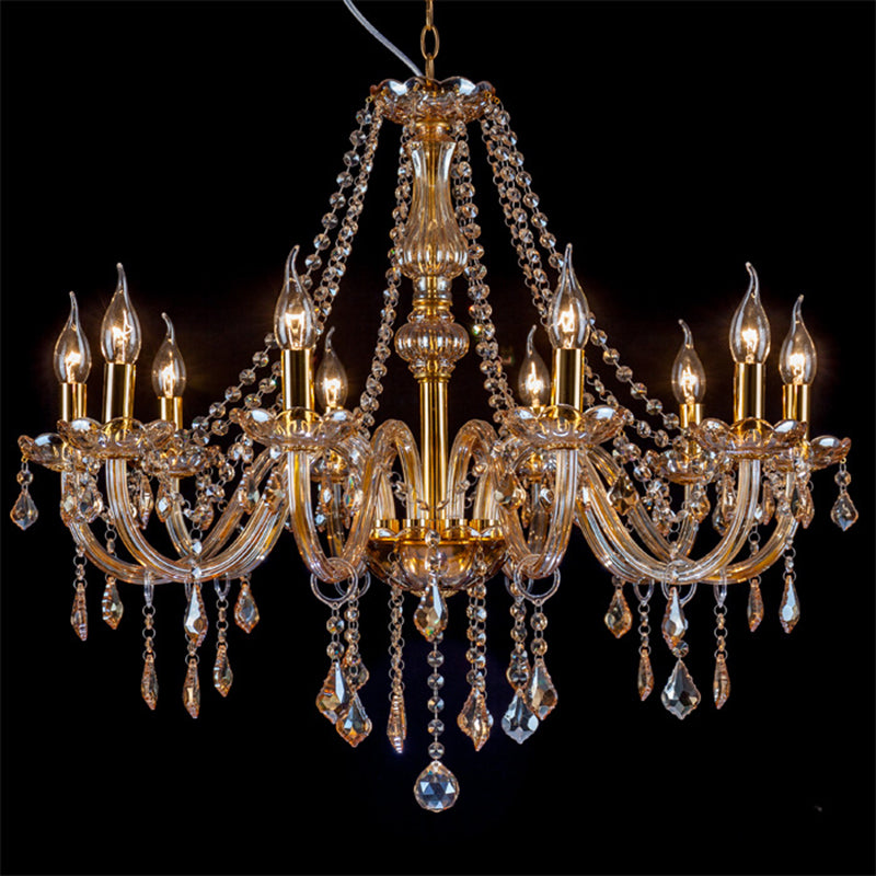 Traditional Luxury Candle Pendant Light Glass Indoor Chandelier with Crystal Decoration