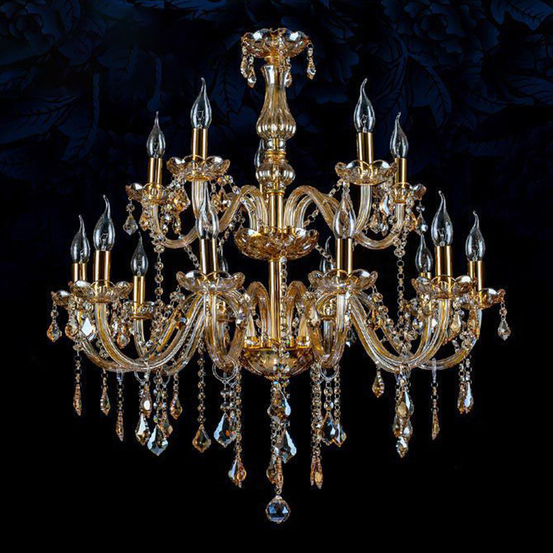 Traditional Luxury Candle Pendant Light Glass Indoor Chandelier with Crystal Decoration