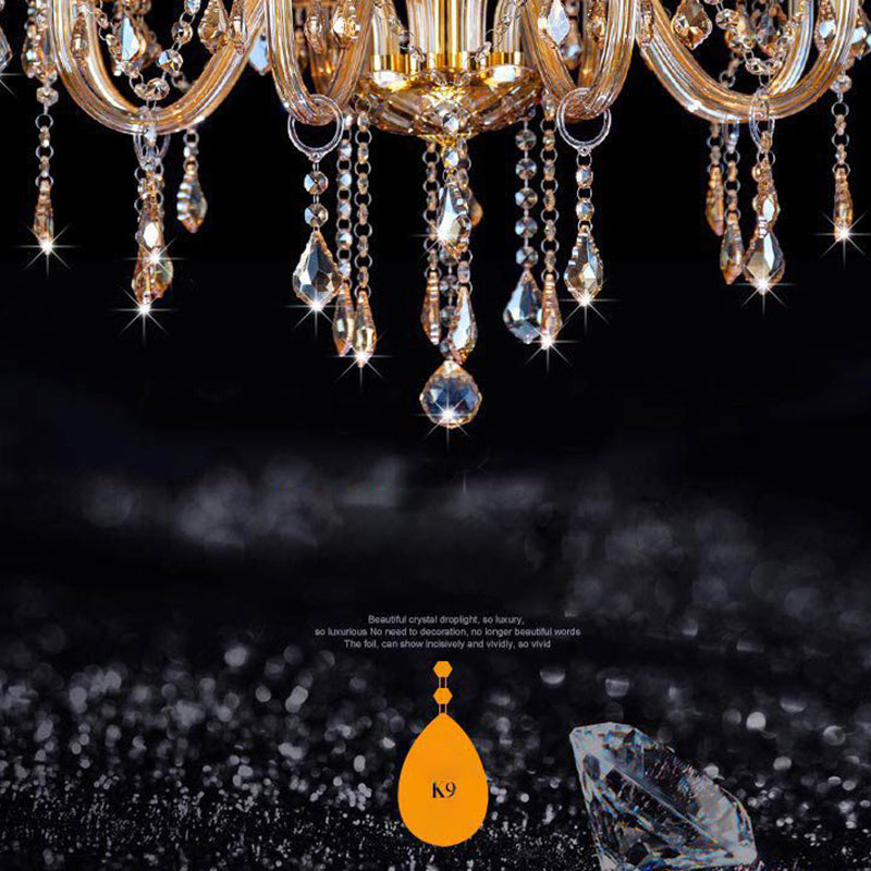 Traditional Luxury Candle Pendant Light Glass Indoor Chandelier with Crystal Decoration