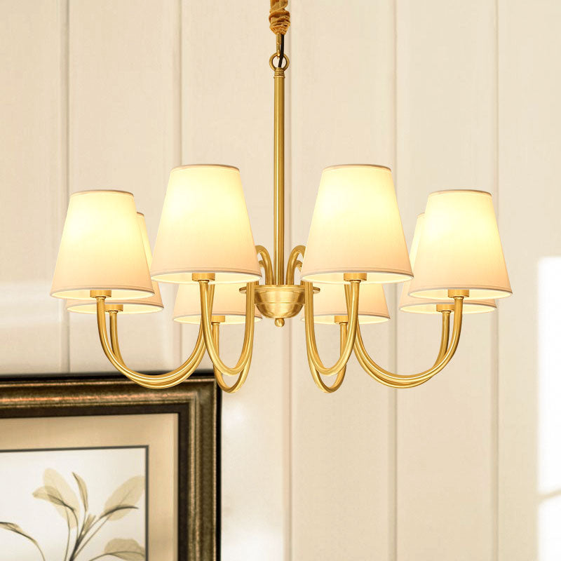 Traditional Classic Radial Pendant Light Copper Chandelier with White Fabrics Shade