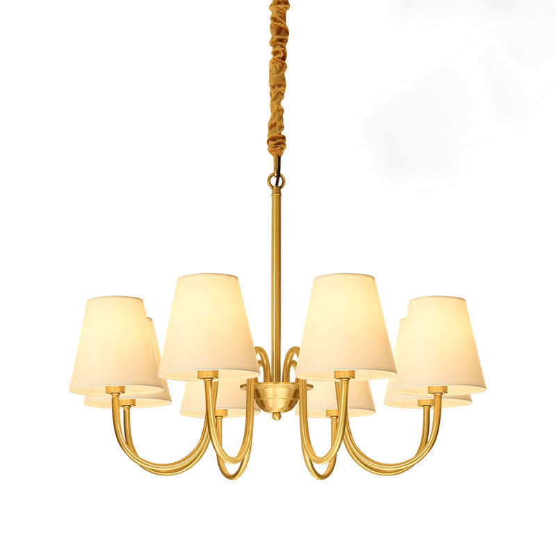 Traditional Classic Radial Pendant Light Copper Chandelier with White Fabrics Shade
