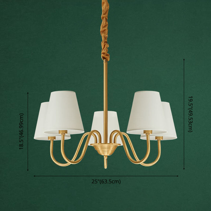 Traditional Classic Radial Pendant Light Copper Chandelier with White Fabrics Shade