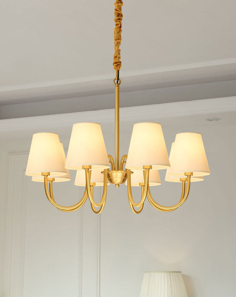 Traditional Classic Radial Pendant Light Copper Chandelier with White Fabrics Shade