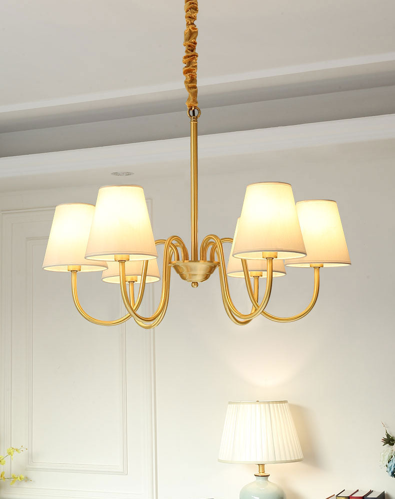 Traditional Classic Radial Pendant Light Copper Chandelier with White Fabrics Shade