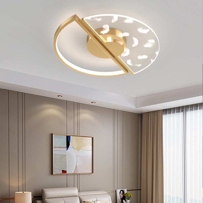 Acrylic Feather LED Flush Mount in Modern Luxury Style Iron Circular Ceiling Light for Bedroom