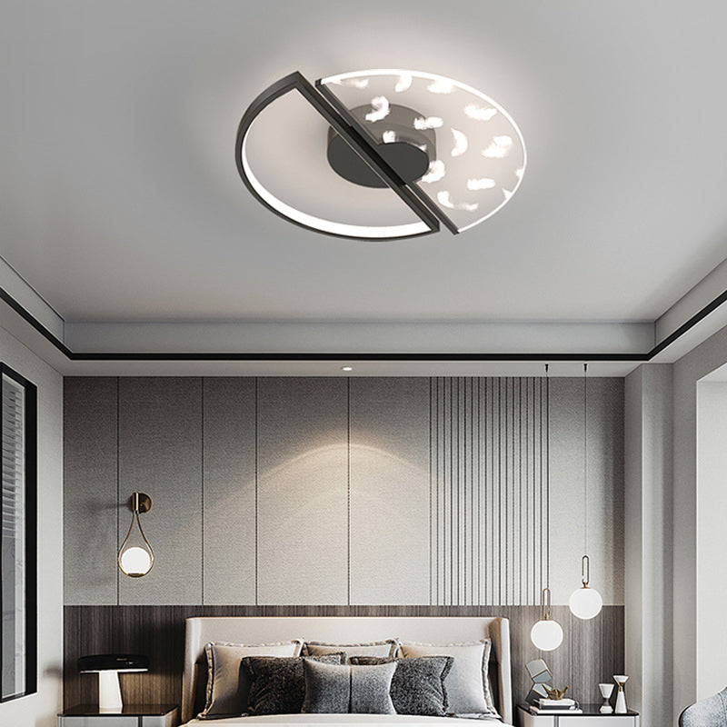 Acrylic Feather LED Flush Mount in Modern Luxury Style Iron Circular Ceiling Light for Bedroom