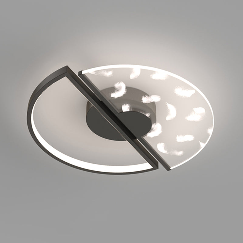 Acrylic Feather LED Flush Mount in Modern Luxury Style Iron Circular Ceiling Light for Bedroom
