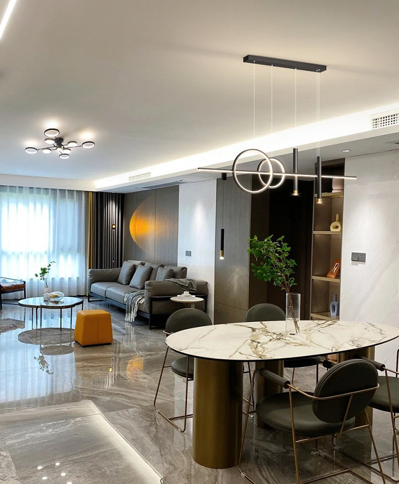 Iron Linear LED Island Light in Modern Minimalist Style Silica Gel Hanging Lamp for Interior Spaces
