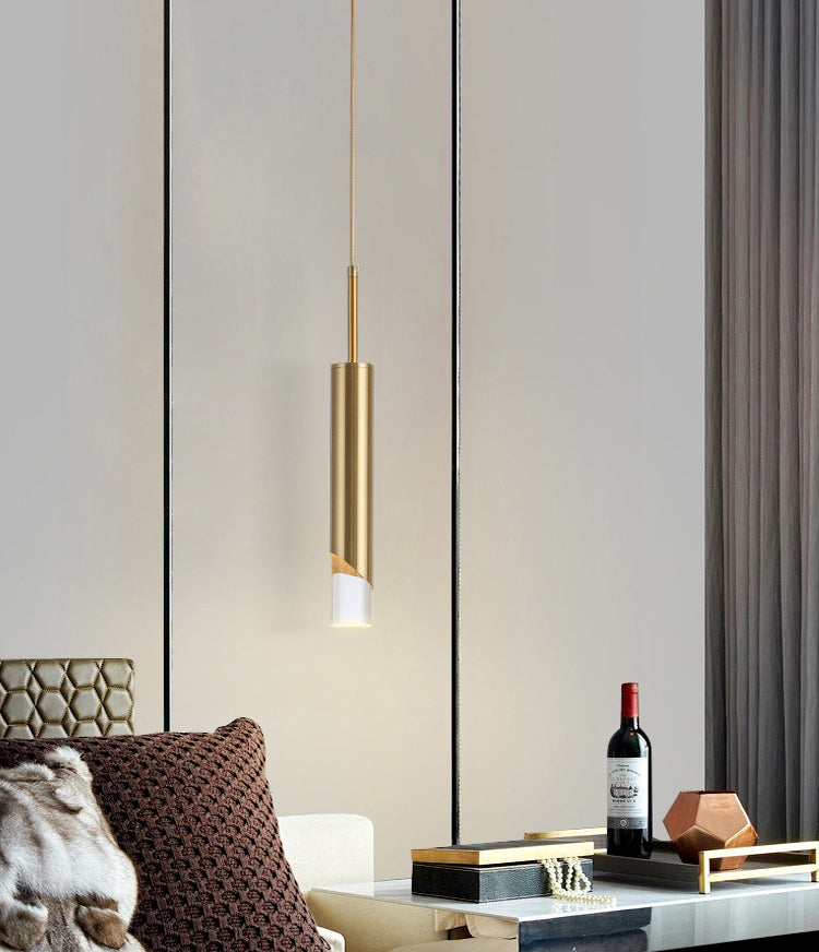 Modern Creative Cylindrical LED Pendant Light Wrought Iron Hanging Lamp with Acrylic Shade