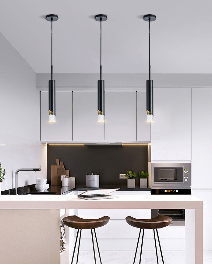 Modern Creative Cylindrical LED Pendant Light Wrought Iron Hanging Lamp with Acrylic Shade