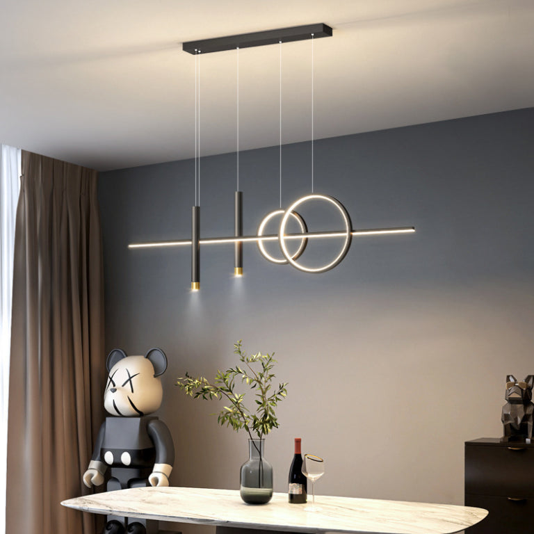 Iron Linear LED Island Light in Modern Minimalist Style Silica Gel Hanging Lamp for Interior Spaces