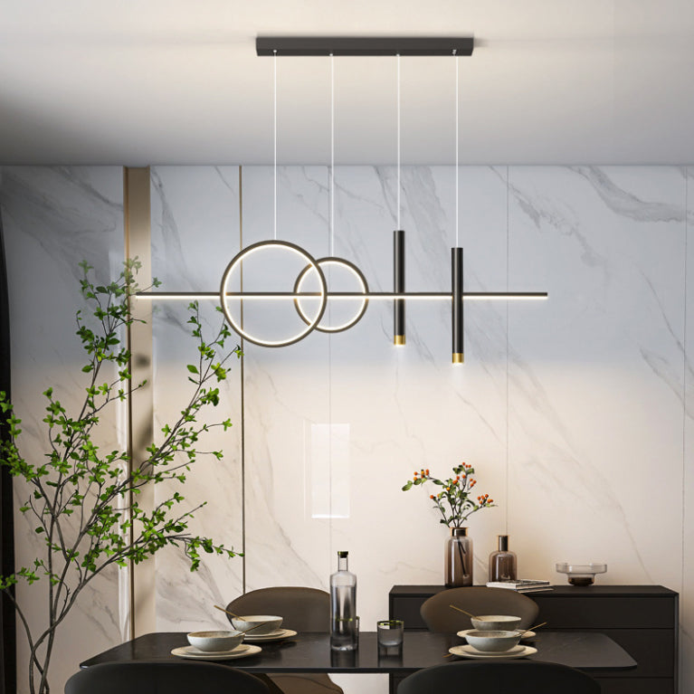 Iron Linear LED Island Light in Modern Minimalist Style Silica Gel Hanging Lamp for Interior Spaces