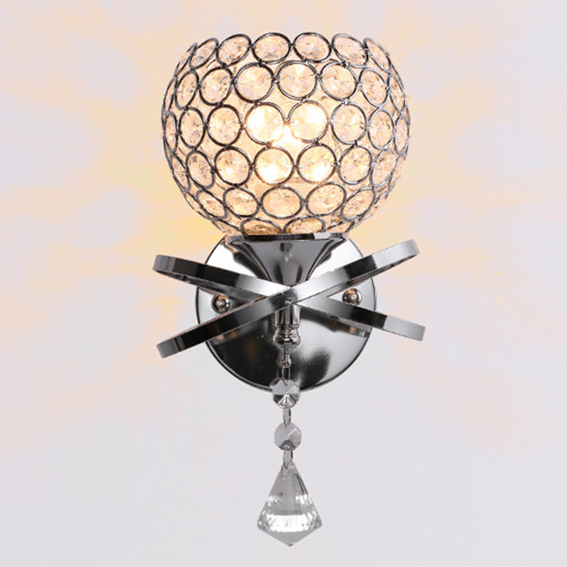 Chrome Finish Globe Wall Light Modernism 1 Head Crystal Wall Sconce Light for Foyer