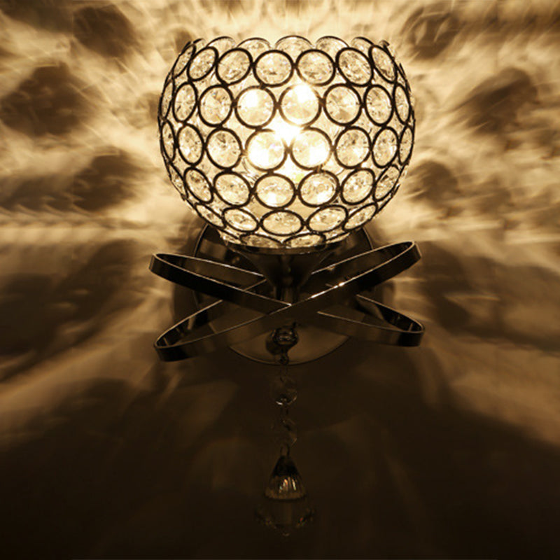 Chrome Finish Globe Wall Light Modernism 1 Head Crystal Wall Sconce Light for Foyer