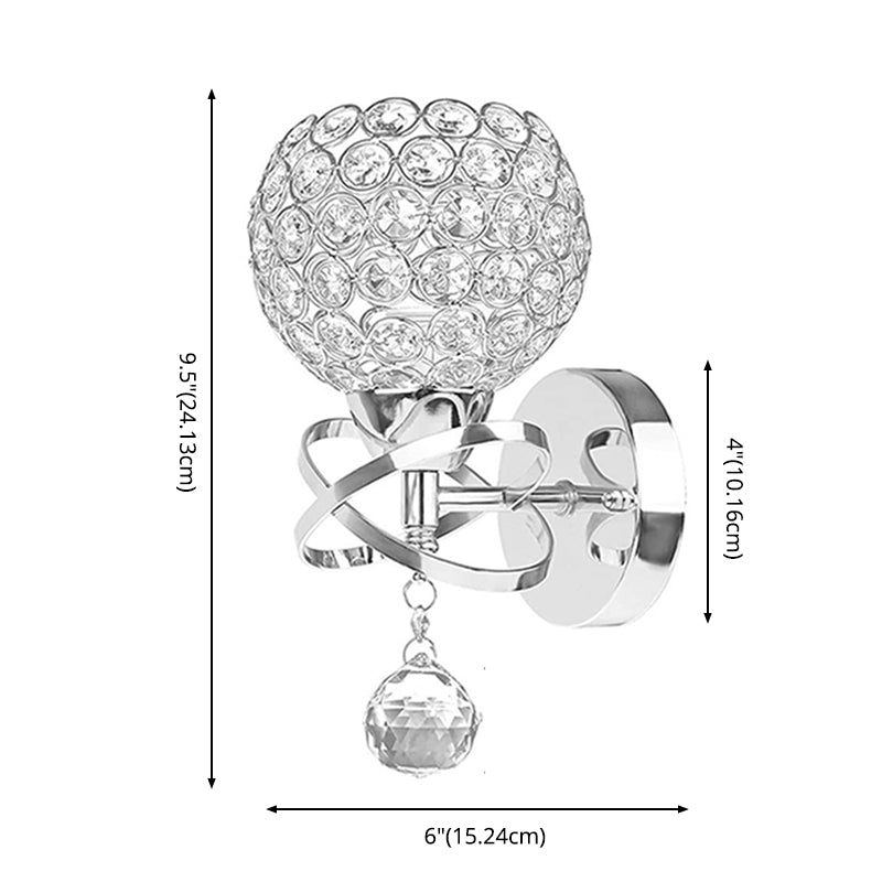 Chrome Finish Globe Wall Light Modernism 1 Head Crystal Wall Sconce Light for Foyer