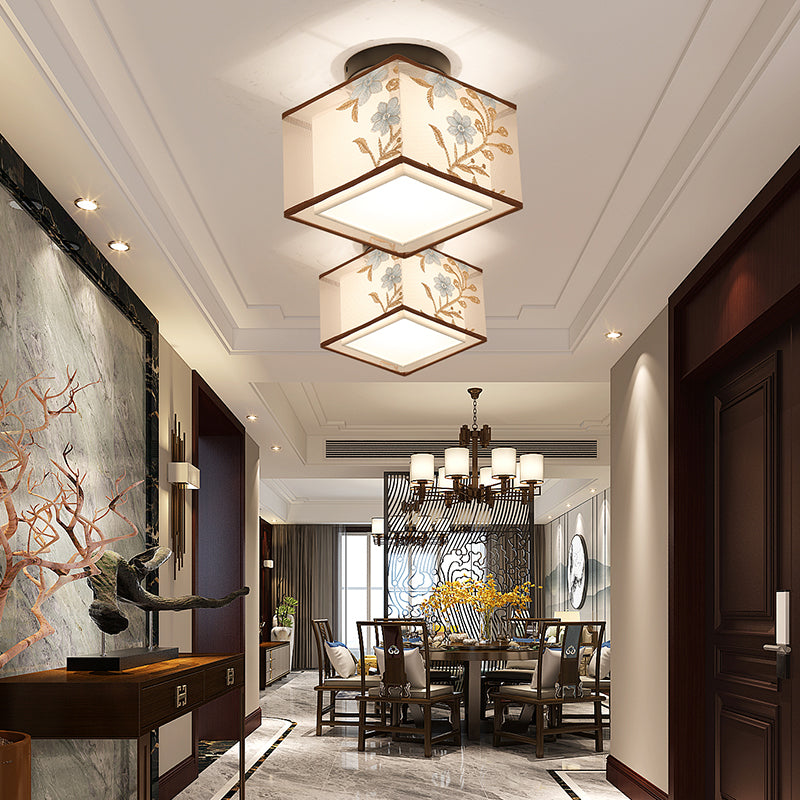 Lámparas de techo de estilo tradicional geometría de tejido blanco semiincrustado lámparas de techo de techo