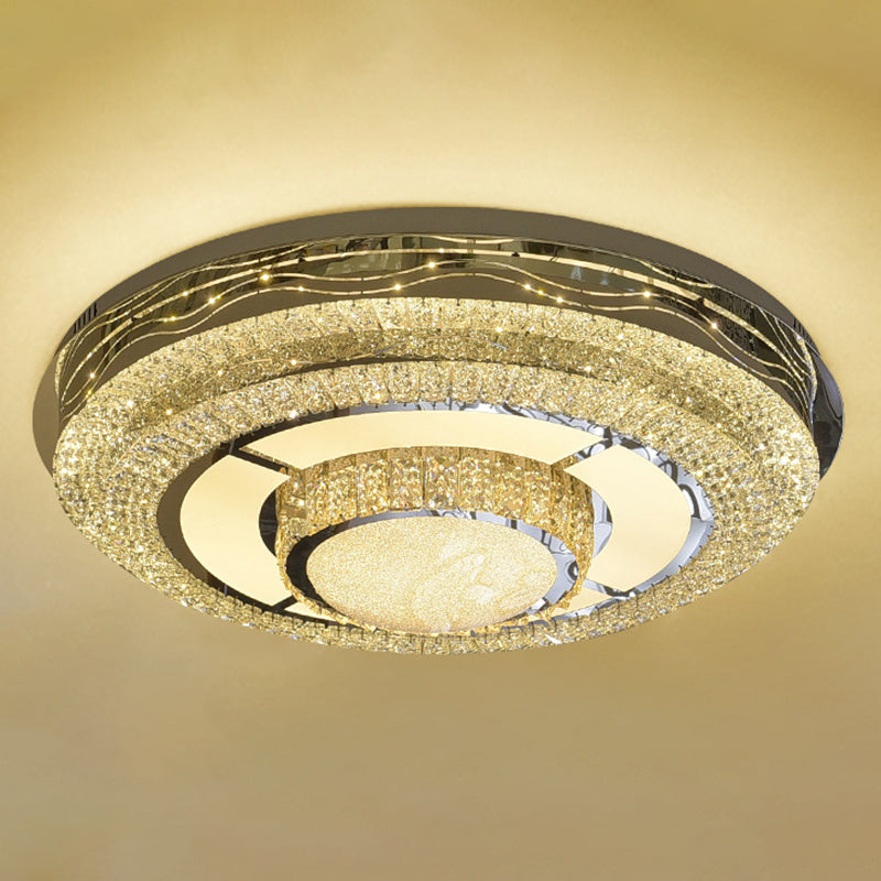 Round Crystal Flush Mount Light Fixture Modern Stainless-Steel LED Flush Light Fixture