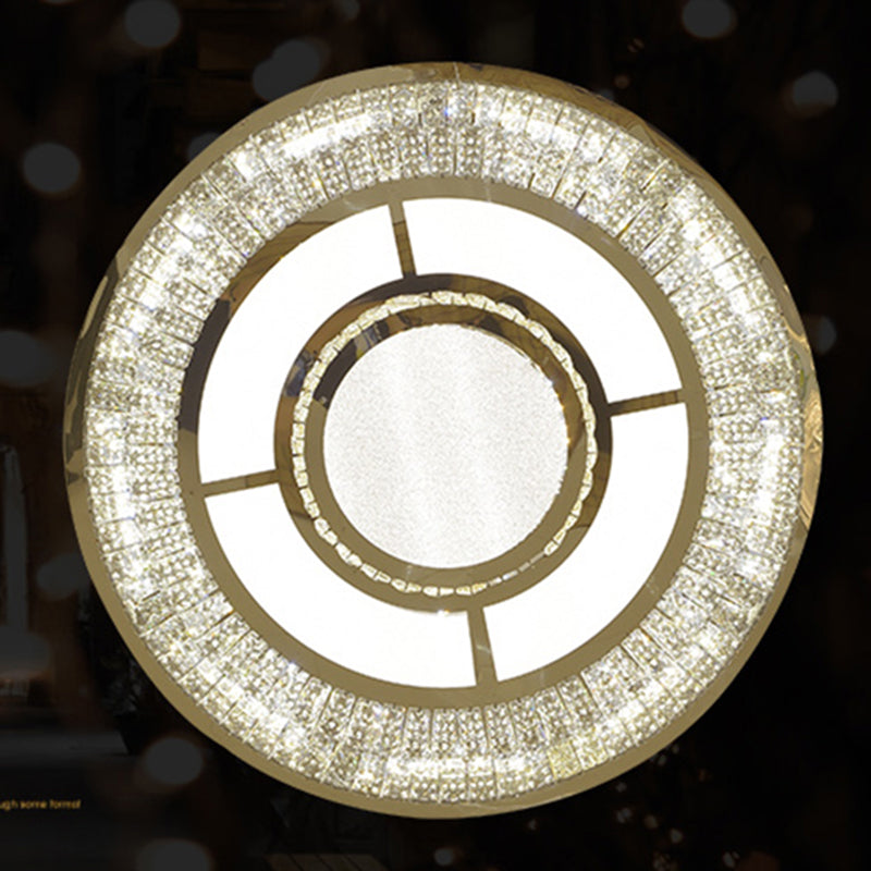Round Crystal Flush Mount Light Fixture Modern Stainless-Steel LED Flush Light Fixture