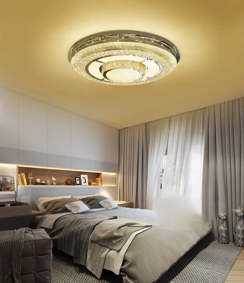 Round Crystal Flush Mount Light Fixture Modern Stainless-Steel LED Flush Light Fixture