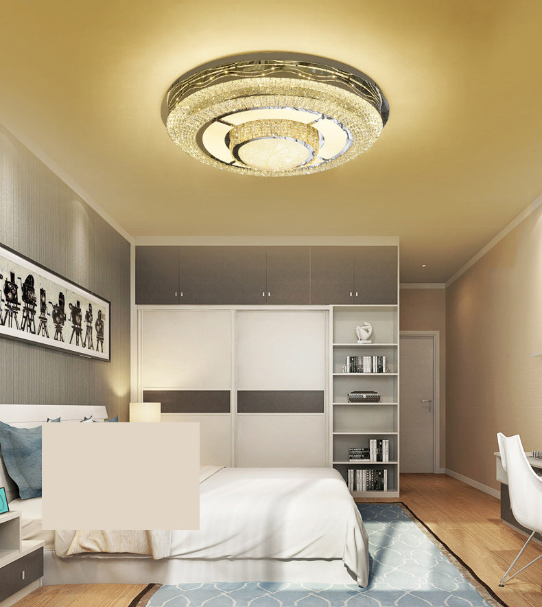 Round Crystal Flush Mount Light Fixture Modern Stainless-Steel LED Flush Light Fixture