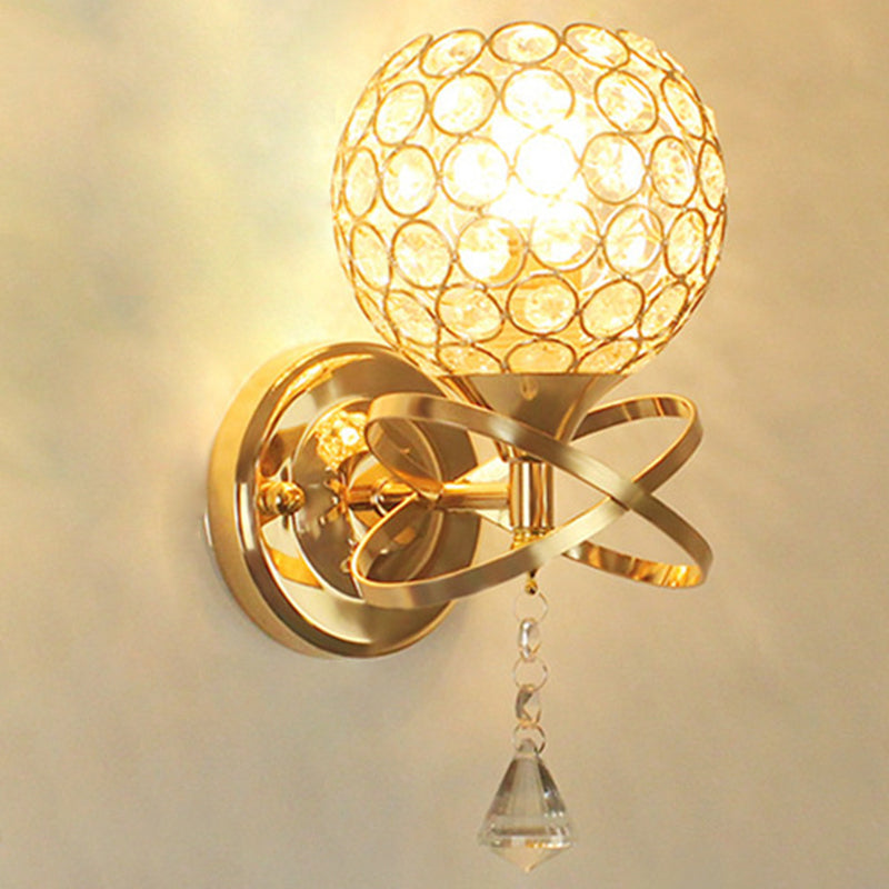 Modernism Ball Wall Light Fixture Crystal Living Room Wall Sconce in Gold