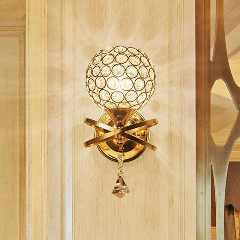 Modernism Ball Wall Light Fixture Crystal Living Room Wall Sconce in Gold