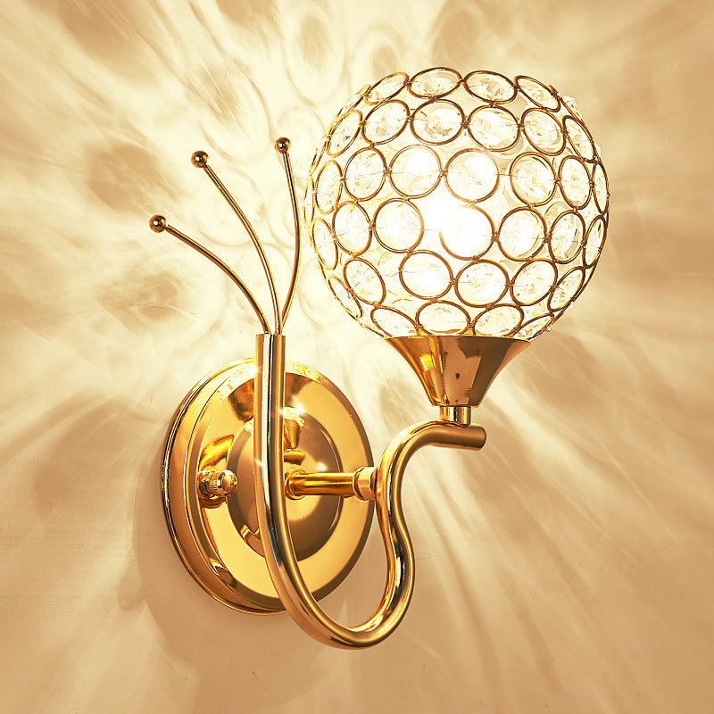 Modernism Ball Wall Light Fixture Crystal Living Room Wall Sconce in Gold