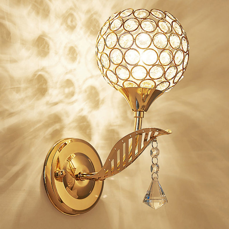 Modernism Ball Wall Light Fixture Crystal Living Room Wall Sconce in Gold