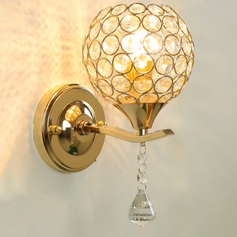 Modernism Ball Wall Light Fixture Crystal Living Room Wall Sconce in Gold