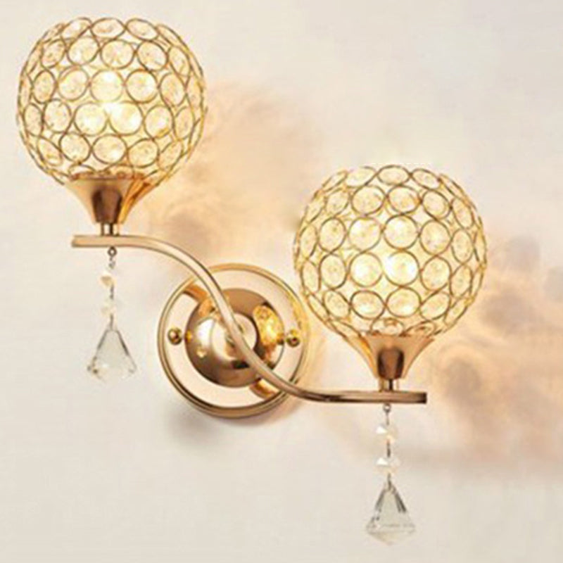 Modernism Ball Wall Light Fixture Crystal Living Room Wall Sconce in Gold