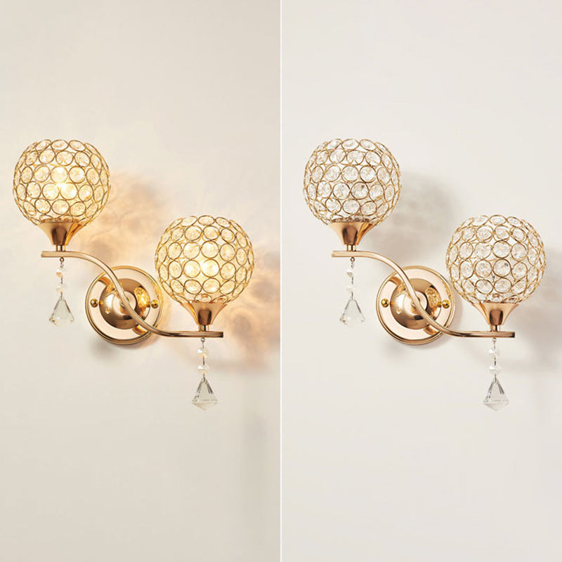 Modernism Ball Wall Light Fixture Crystal Living Room Wall Sconce in Gold