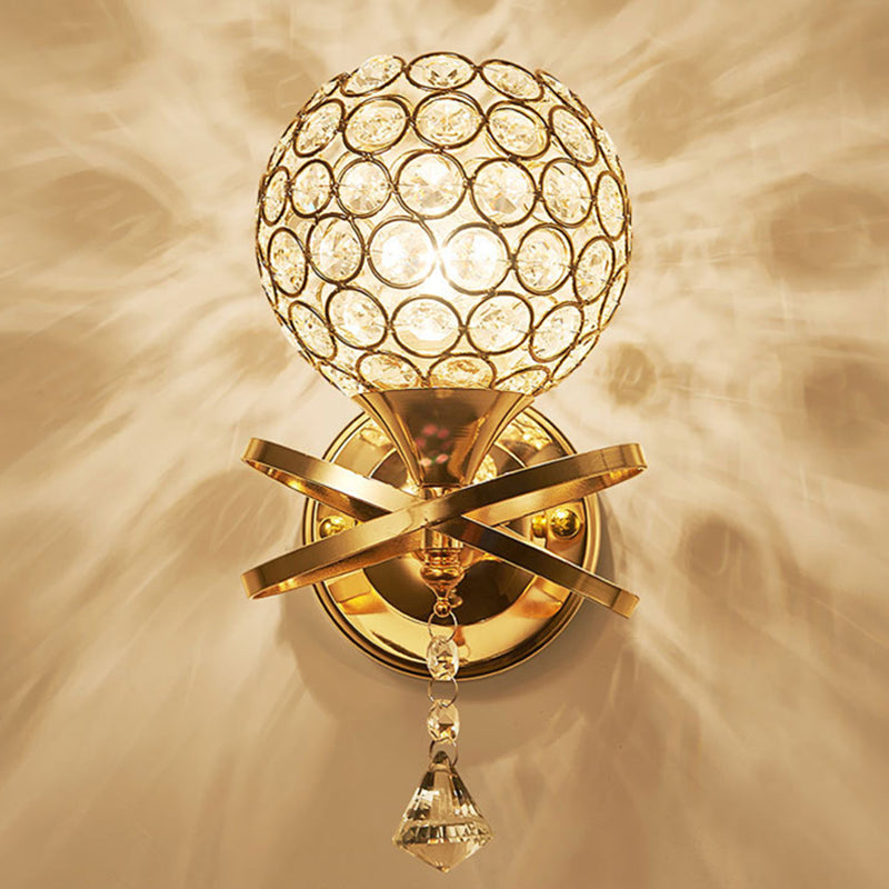 Modernism Ball Wall Light Fixture Crystal Living Room Wall Sconce in Gold