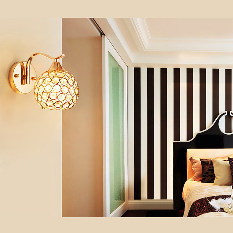 Modernism Ball Wall Light Fixture Crystal Living Room Wall Sconce in Gold