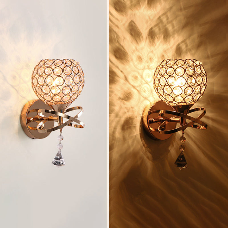 Modern Style Wall Lamp Spherical Sconce Lighting with Crystal Shade for Bedroom