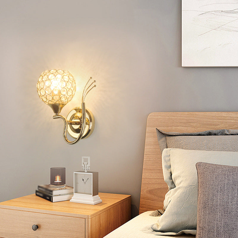 Living Room Wall Sconce Modern Golden Wall Lamp with Ball Crystal Shade