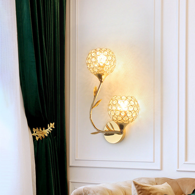 Living Room Wall Sconce Modern Golden Wall Lamp with Ball Crystal Shade