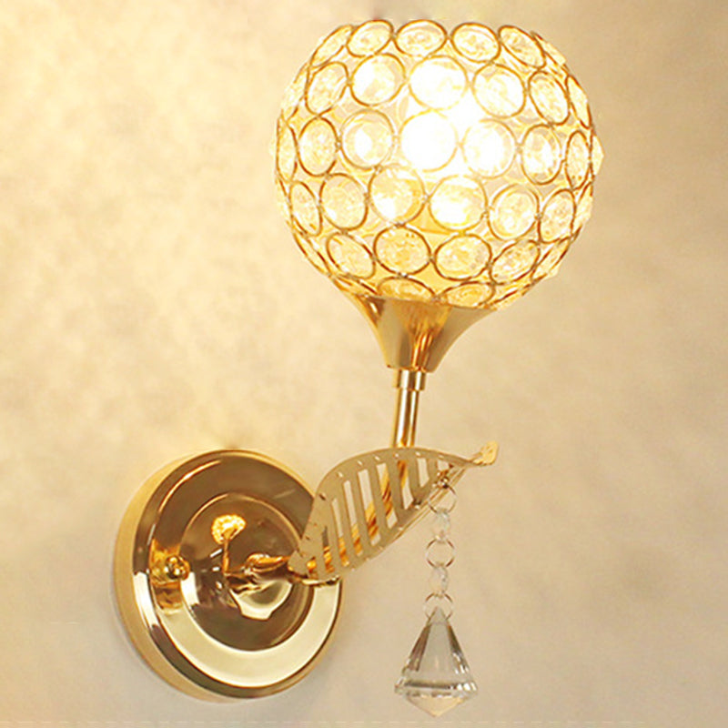 Living Room Wall Sconce Modern Golden Wall Lamp with Ball Crystal Shade