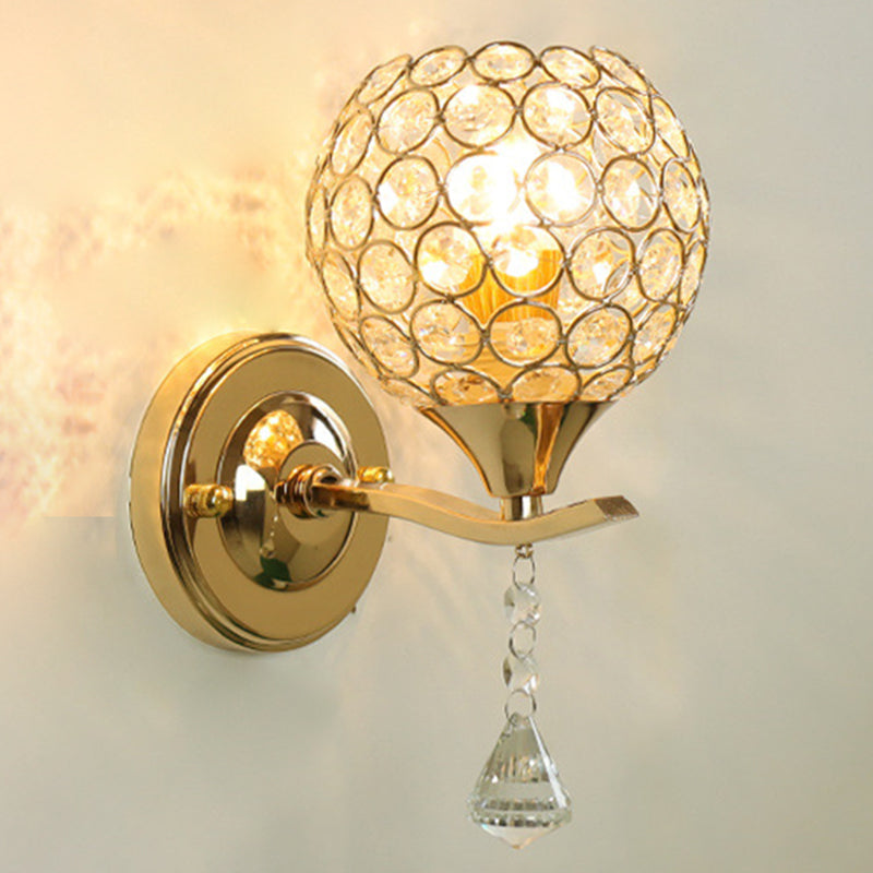 Living Room Wall Sconce Modern Golden Wall Lamp with Ball Crystal Shade