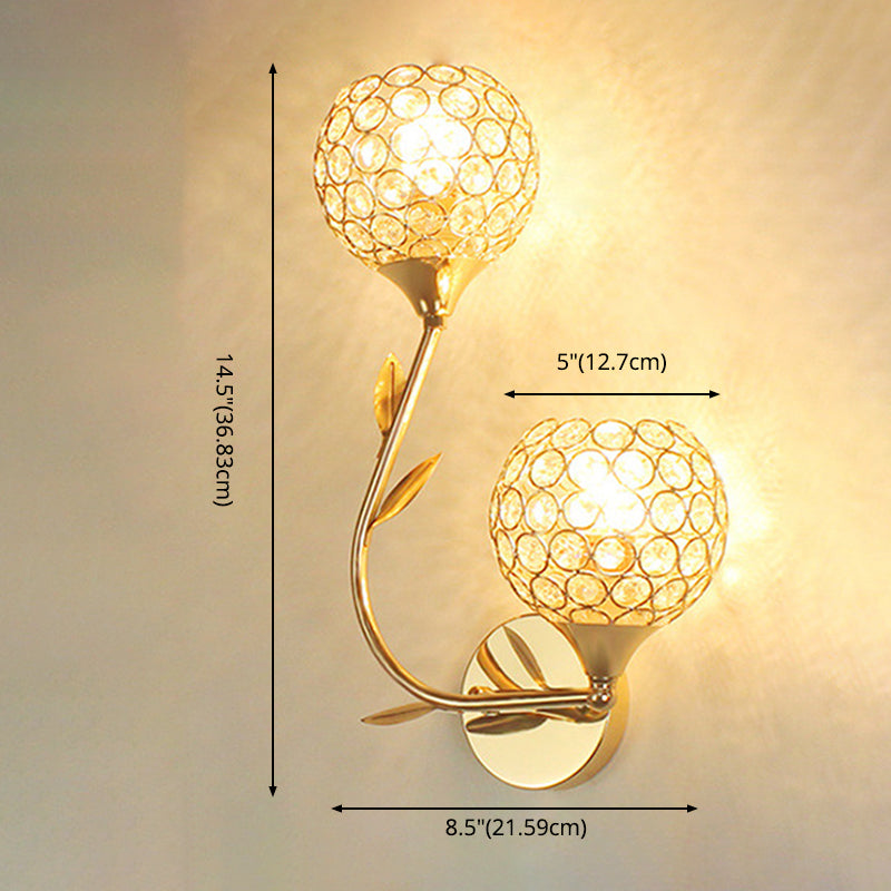 Living Room Wall Sconce Modern Golden Wall Lamp with Ball Crystal Shade