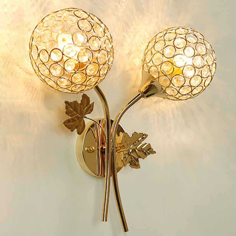 Living Room Wall Sconce Modern Golden Wall Lamp with Ball Crystal Shade