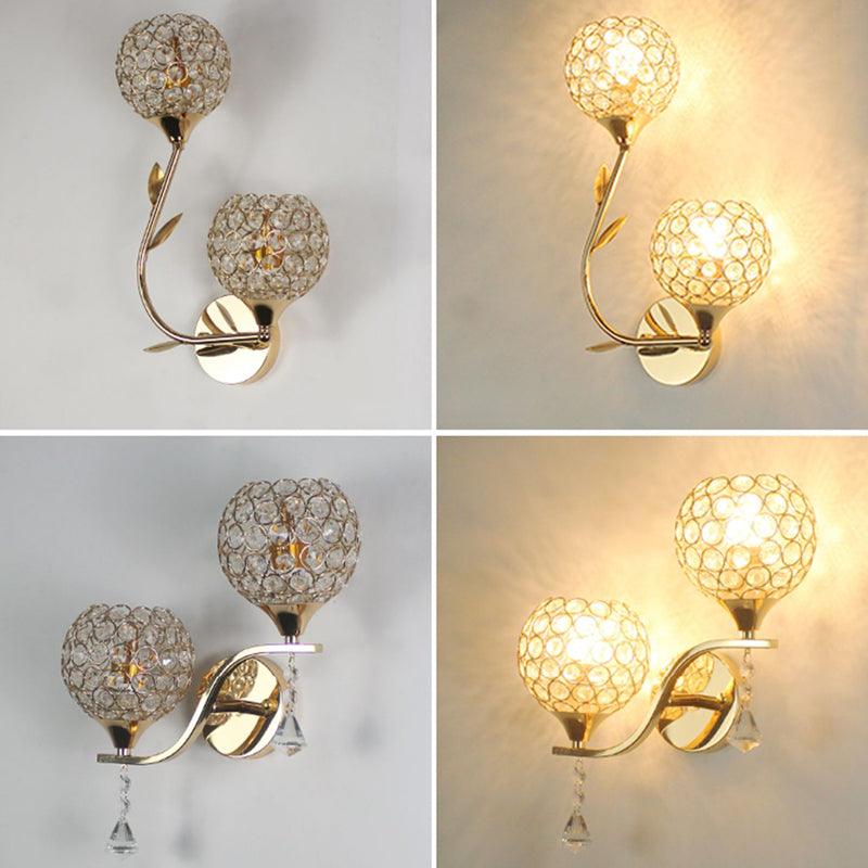 Living Room Wall Sconce Modern Golden Wall Lamp with Ball Crystal Shade