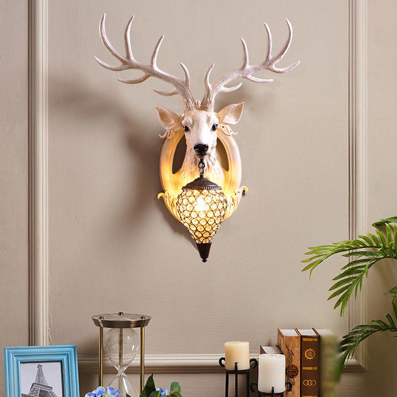 Resin Deer Wall Sconce Lamp Decorative 1-Light Crystal Wall Light for Living Room