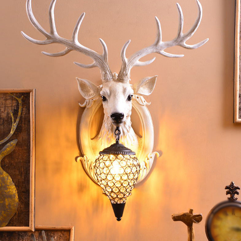 Resin Deer Wall Sconce Lamp Decorative 1-Light Crystal Wall Light for Living Room