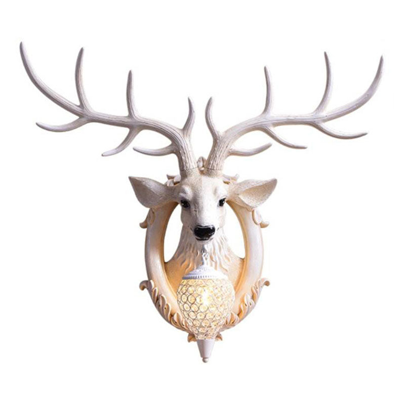 Resin Deer Wall Sconce Lamp Decorative 1-Light Crystal Wall Light for Living Room
